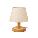 Thisbe Mini Wood Table Lamp, shown unlit on a white background