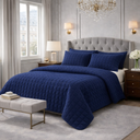 Reuben Quilted Velvet Bedspread Set - Channel Stitch Coverlet with 2 Pillowcases, Twin Full, Queen and King, Lightweight and Soft for Bed