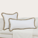 Oona Fringed Cotton Linen Throw Pillow - Feather and Down Blend Insert, 24 x 24 and 36 x 16 Inches, Square or Lumbar