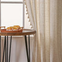 Aurelie Natural Linen Tassel Curtain Panel - Semi Sheer Slub Weave with a Rod Pocket Header, 55 x 39 to 55 x 102 Inches, One Panel per Pack