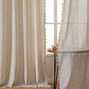Aurelie Natural Linen Tassel Curtain Panel - Semi Sheer Slub Weave with a Rod Pocket Header, 55 x 39 to 55 x 102 Inches, One Panel per Pack