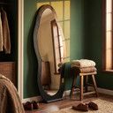 Greer dressing mirror in a green dressing area