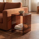 Thea acrylic two-tier side table in deep brown