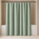 Solid Color Linen Look Shower Curtain in Green styled in a modern Nordic bathroom
