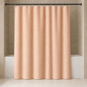 Solid Color Linen Look Shower Curtain in Apricot styled in a modern Nordic bathroom