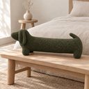 Dachshund Shaped Plush Bolster Pillow in Green styled in a bedroom