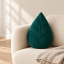 Leaf Shaped Pillow in Dark Green styled in a living room