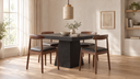 Dining room with Everett dining chairs around the Margaux dining table under the Rhea pendant
